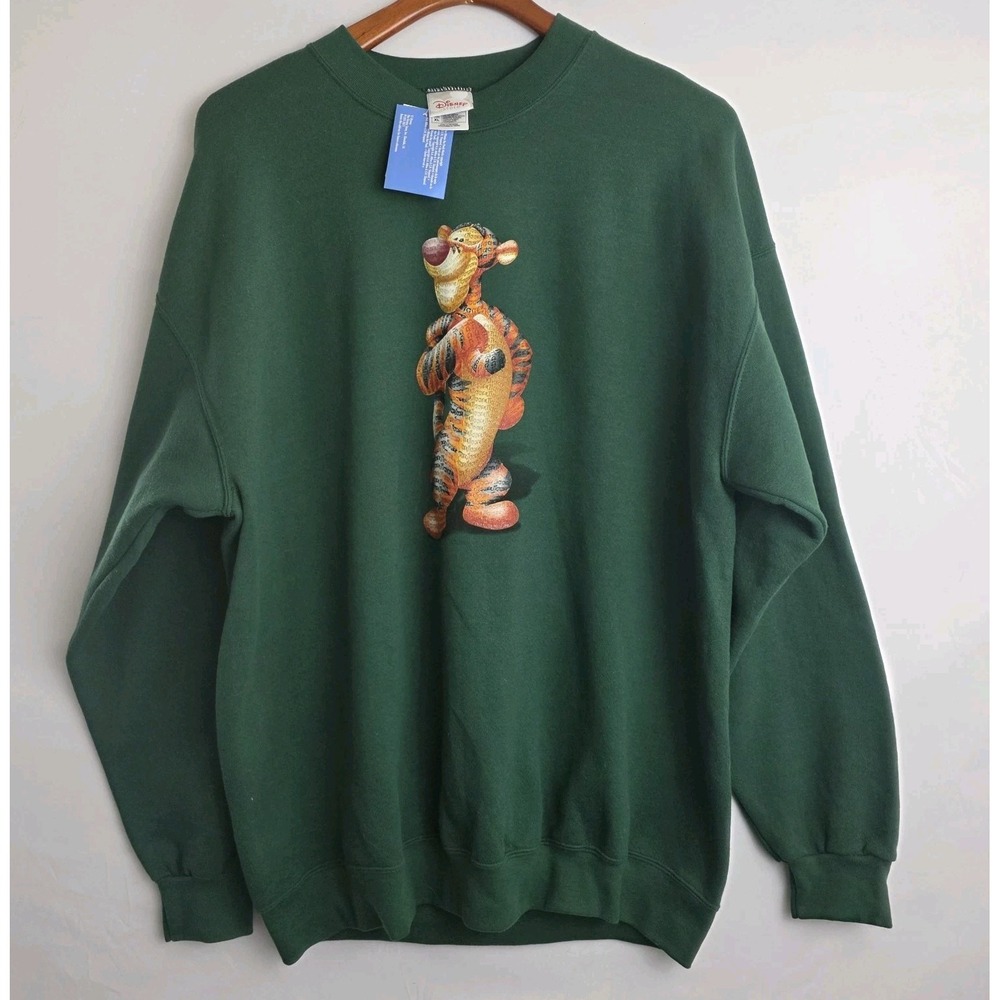 Vintage NWT‎ Disney Store Sweatshirt XL Green Tigger Graphic Fleece Crewneck 90s